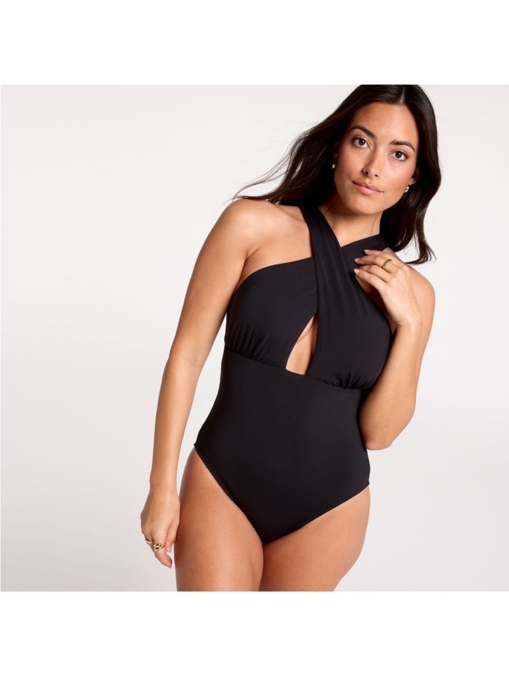 Calia Women's Cutout Halter One Piece Black Size 4 Tummy Control Swimsuit NWT